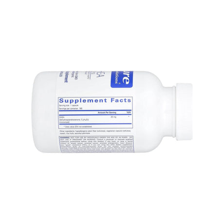 Pure Encapsulations DHEA 25 mg supplement facts panel listing ingredients and serving size