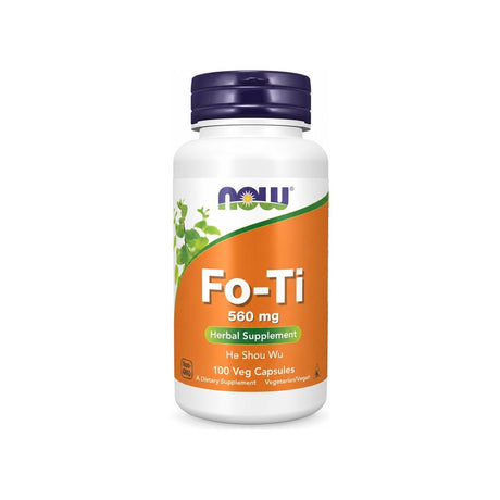 NOW Foods Fo-Ti 560 mg 100 Veg Capsules front bottle with Non-GMO and vegan label