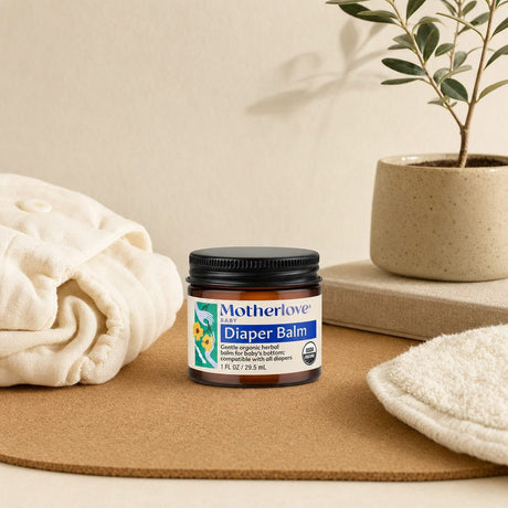 Motherlove Diaper Balm 1 oz jar on a clean nursery-style background