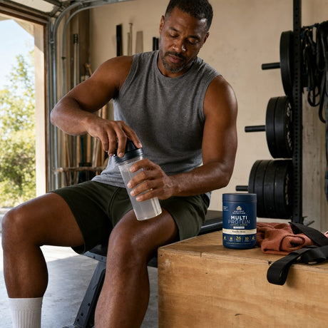 Ancient Nutrition Multi powder prepared shake in lifestyle scene