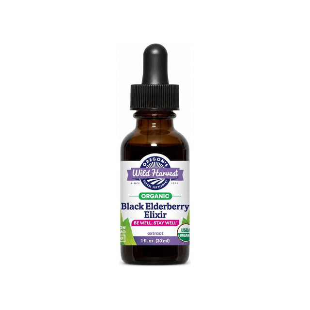 Oregon's Wild Harvest Black Elderberry Elixir 1 oz front bottle label