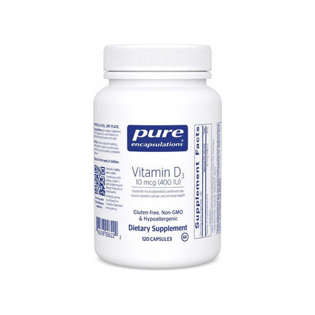 Pure Encapsulations Vitamin D3 400 IU 120 capsules front bottle label