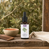NOW Foods Neem Oil 1 fl oz bottle showing side label directions and cautions