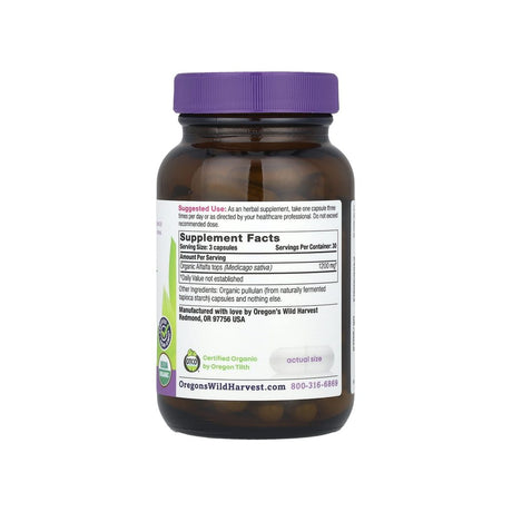 Oregon's Wild Harvest Alfalfa 90 capsules supplement facts panel listing ingredients and serving size