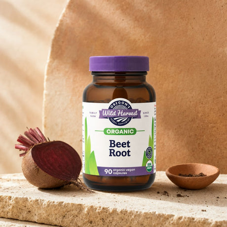 Oregon's Wild Harvest Beet Root Capsules bottle side panel with product details
