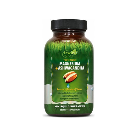 Irwin Naturals Triple-Source Magnesium + Ashwagandha 60 liquid soft-gels bottle