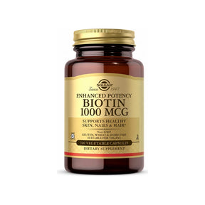 Solgar Biotin 1000 mcg 100 Capsules front bottle label on white background