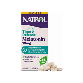Natrol Melatonin 10mg Advanced Sleep 60 Tablets front bottle label with time-release sleep support