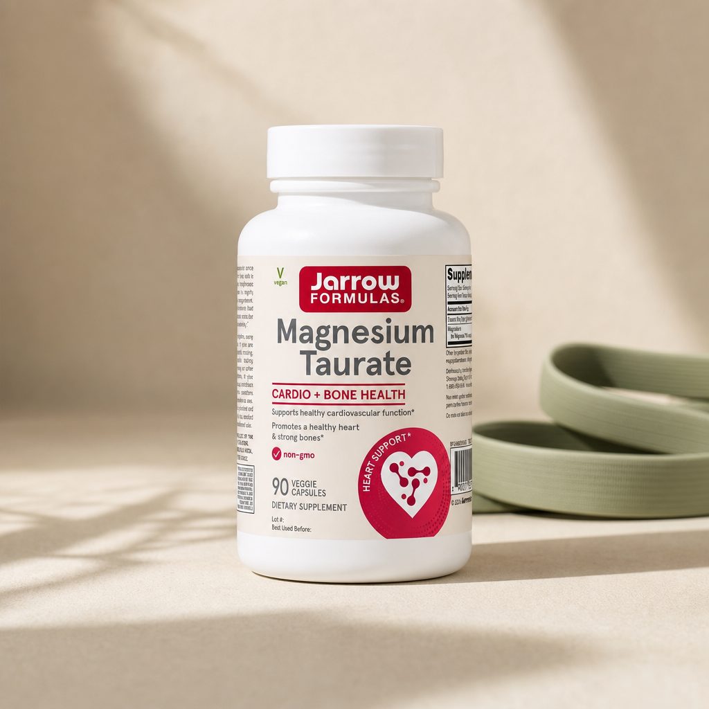Jarrow Formulas Magnesium Taurate bottle showing side label and supplement information