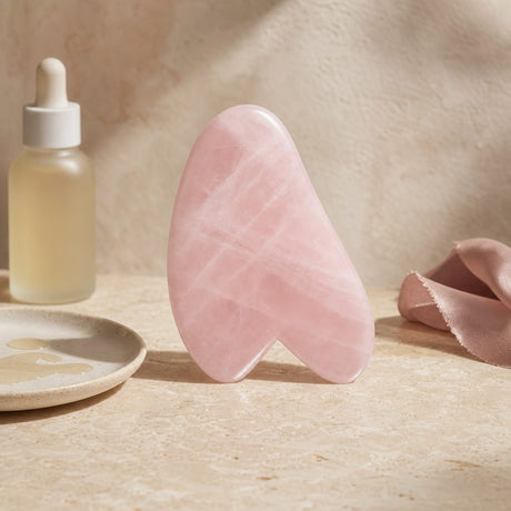 Qet Botanicals Rose Quartz Gua Sha Facial Massage Stone visual face massage guideline