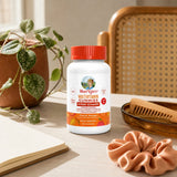 MaryRuth Multivitamin + Hair Growth Gummies peach mango gummies beside the bottle