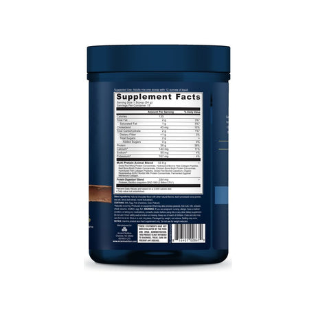 Ancient Nutrition Multi Protein Powder supplement facts panel listing ingredients and serving size
