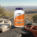 NOW Foods L-Citrulline 750 mg bottle with side label details and capsule callouts