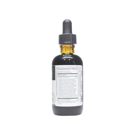 Gaia Herbs Pro Digestive Bitters with Turmeric supplement facts panel listing dosage and ingredients