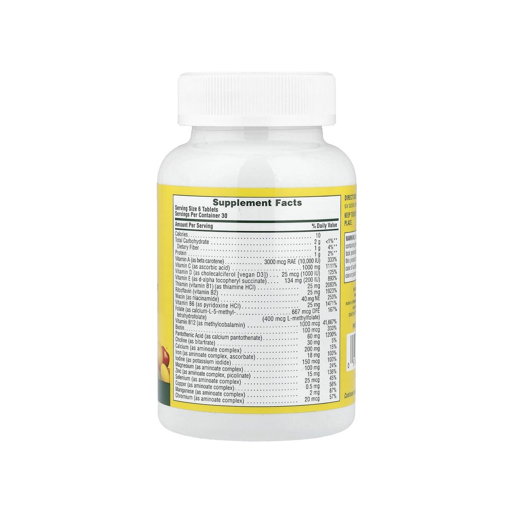 NaturesPlus Source of Life Original Mini-Tabs supplement facts panel with serving size and ingredients