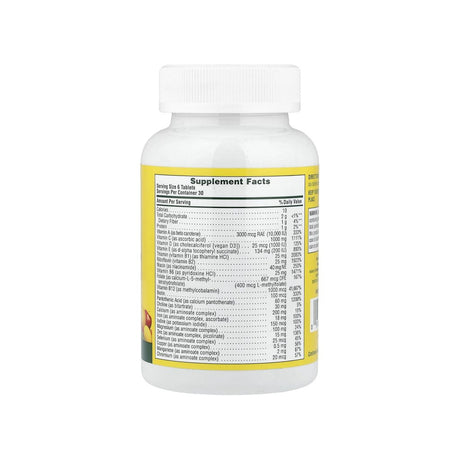 NaturesPlus Source of Life Original Mini-Tabs supplement facts panel with serving size and ingredients