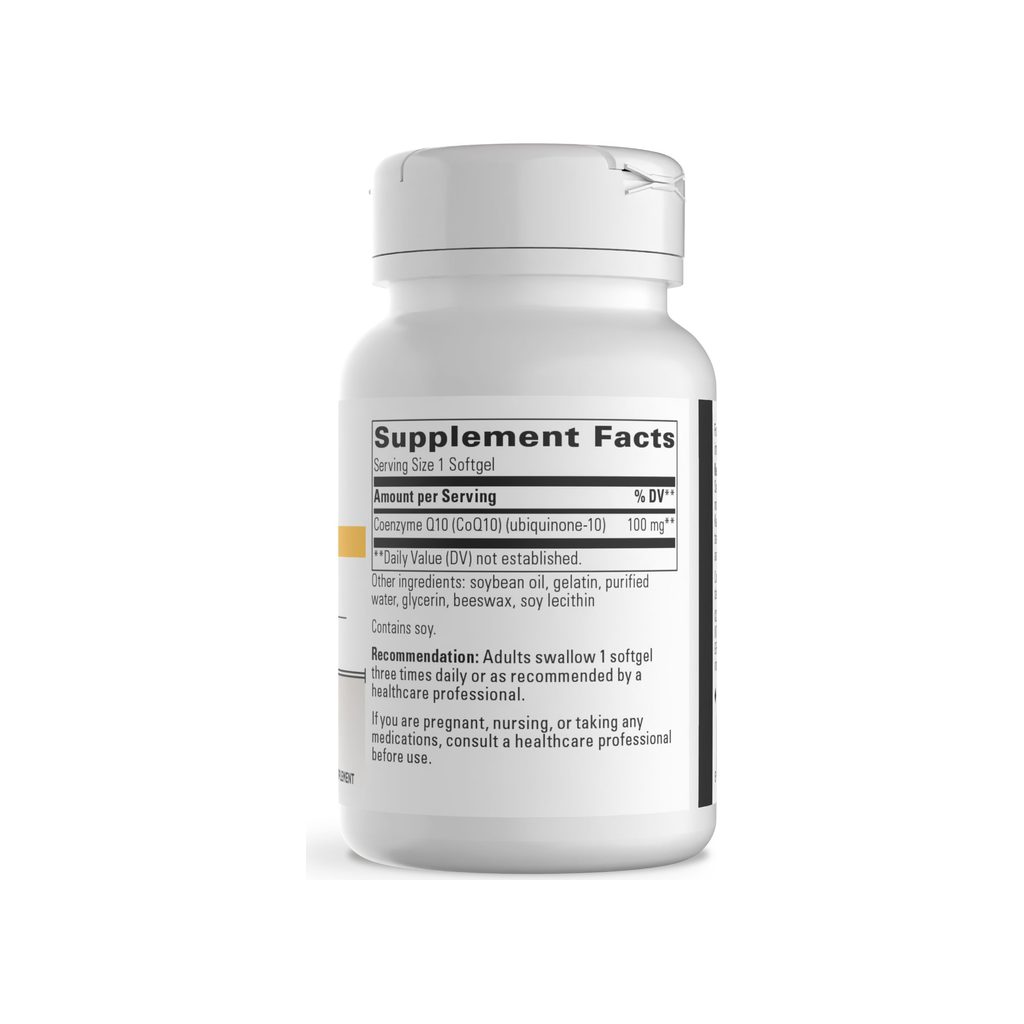 Integrative Therapeutics CoQ10 100 mg Softgels supplement facts panel with ingredients and serving size