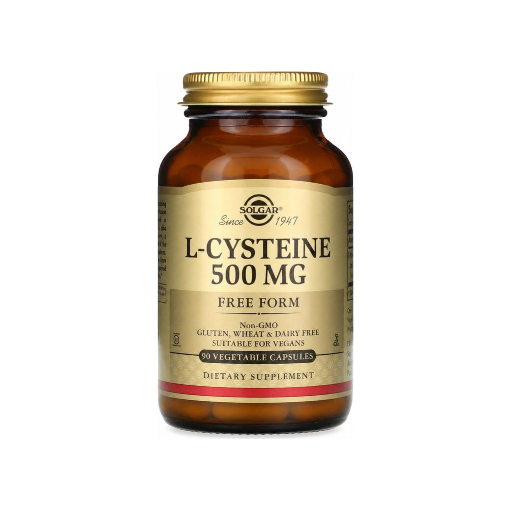 Solgar L-Cysteine 500 mg 90 vegetable capsules front bottle label