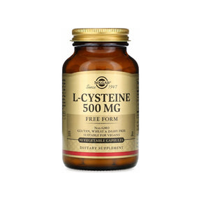 Solgar L-Cysteine 500 mg 90 vegetable capsules front bottle label