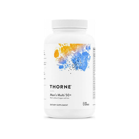 Thorne Men's Multi 50+ w/o CU FE 180 capsules bottle front label