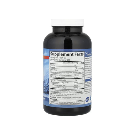Carlson Cod Liver Oil Gems Super 1000 mg supplement facts panel with ingredients and serving size