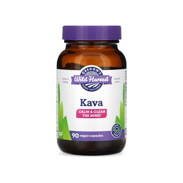 Oregon's Wild Harvest Kava Root Capsules 90-count bottle front label