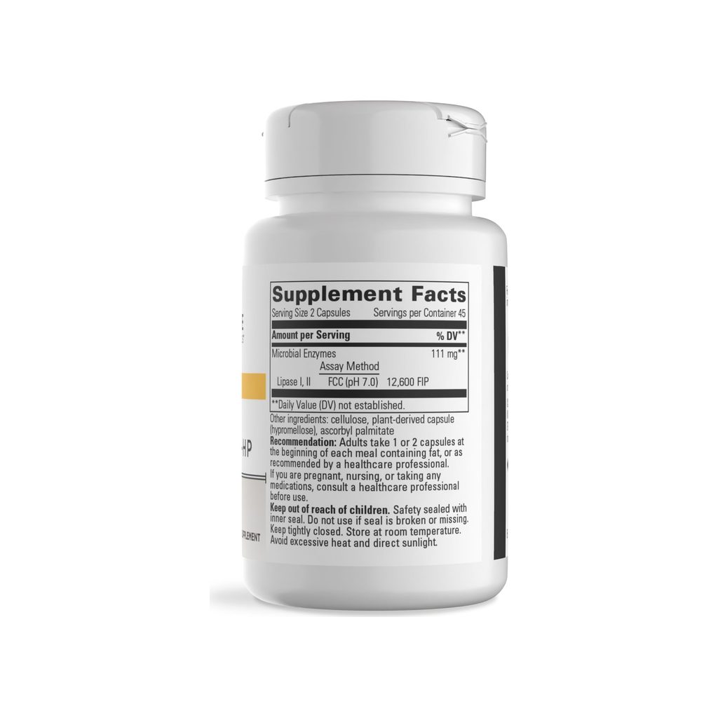Integrative Therapeutics Lipase Concentrate-HP supplement facts panel listing ingredients and serving size
