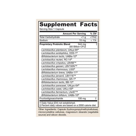Jarrow Formulas Fem-Dophilus Ultra 50 Billion CFU supplement facts panel with strains