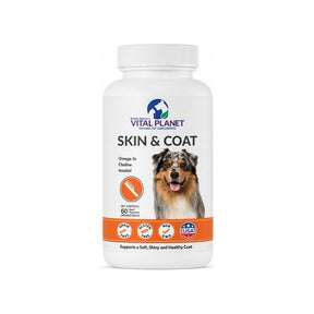 Vital Planet Skin & Coat Chewable Tablets 60 count front bottle for dogs