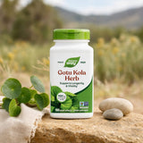 Nature's Way Gotu Kola bottle angled to show vegan and gluten free label details