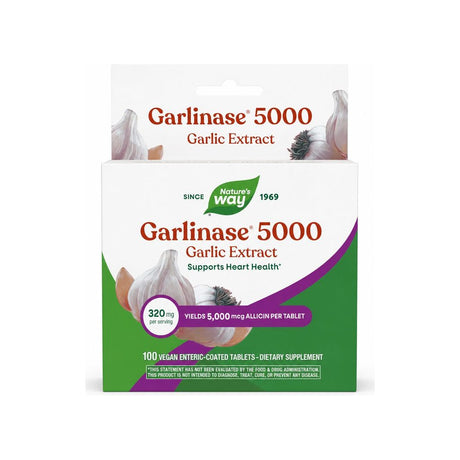 Nature's Way Garlinase 5000 100 tablets front bottle with cardiovascular supplement label
