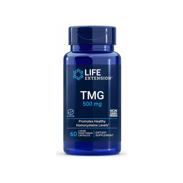 Life Extension TMG 500 mg 60 liquid vegetarian capsules front bottle label
