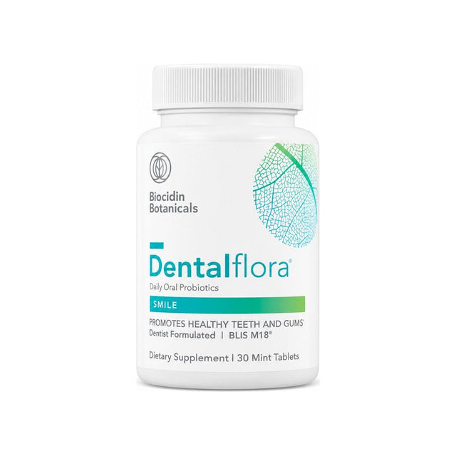Biocidin Botanicals Dentalflora Tablets front bottle with 30 mint tablets