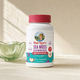 MaryRuth Sea Moss Gummies bottle with green apple lifestyle styling
