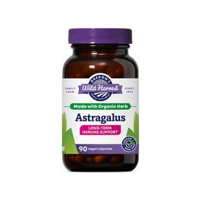 Oregon's Wild Harvest Astragalus Capsules front bottle label with organic immune support callout