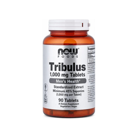 NOW Foods Tribulus 1000 mg 180 tablets front bottle with Vegan, Non-GMO, and Kosher K icons