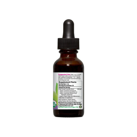 Oregon's Wild Harvest Echinacea Goldenseal Plus supplement facts panel with ingredients and serving size