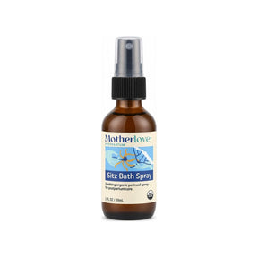 Motherlove Sitz Bath Spray 2 oz front bottle and box with organic postpartum perineal spray label