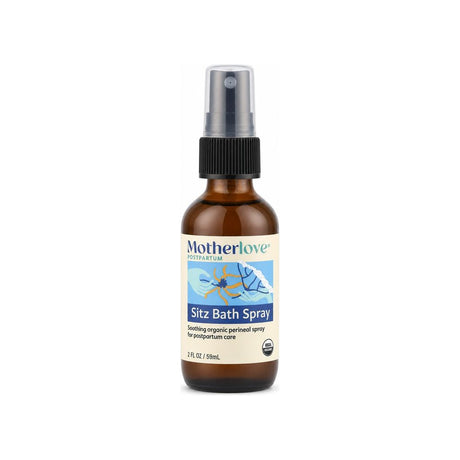 Motherlove Sitz Bath Spray 2 oz front bottle and box with organic postpartum perineal spray label