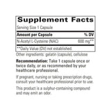 Integrative Therapeutics NAC Capsules supplement facts panel listing ingredients, dosage, and serving size