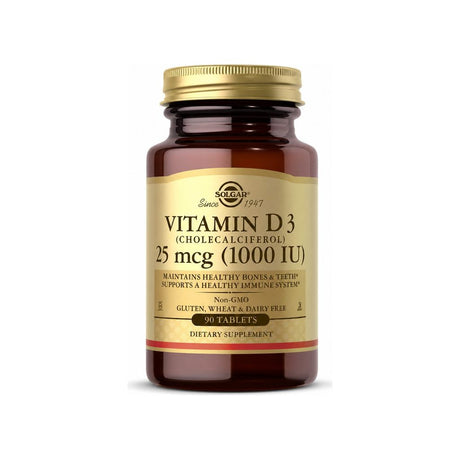 Solgar Vitamin D3 1000 IU 90 Tablets bottle front label