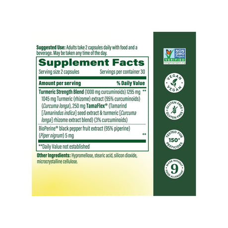 MegaFood Fast Acting Turmeric supplement facts panel listing ingredients, dosage, and serving size