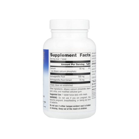 Planetary Herbals Ashwagandha supplement facts panel with ingredients and serving size