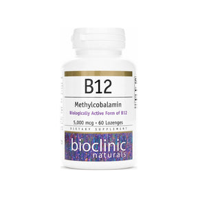 BioClinic Naturals B12 Methylcobalamin 5000mcg Lozenges front bottle with 60-lozenge label
