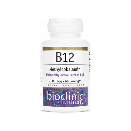 BioClinic Naturals B12 Methylcobalamin 5000mcg Lozenges front bottle with 60-lozenge label