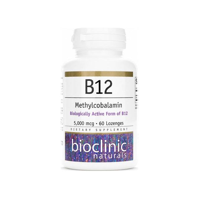 BioClinic Naturals B12 Methylcobalamin 5000mcg Lozenges front bottle with 60-lozenge label