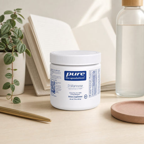 Pure Encapsulations D-Mannose Powder 50g bottle angled to show side label information