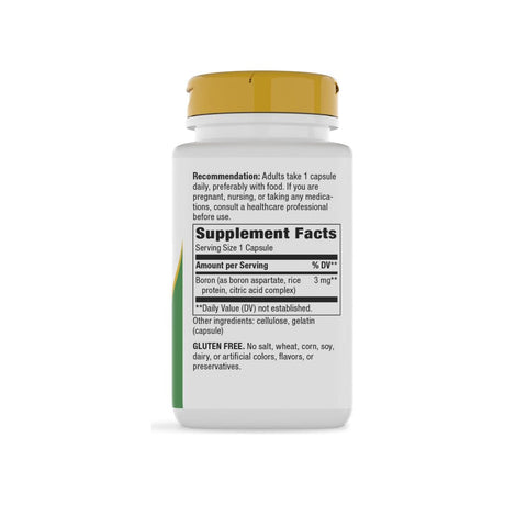 Nature's Way Boron Complex supplement facts panel listing ingredients, dosage, and serving size