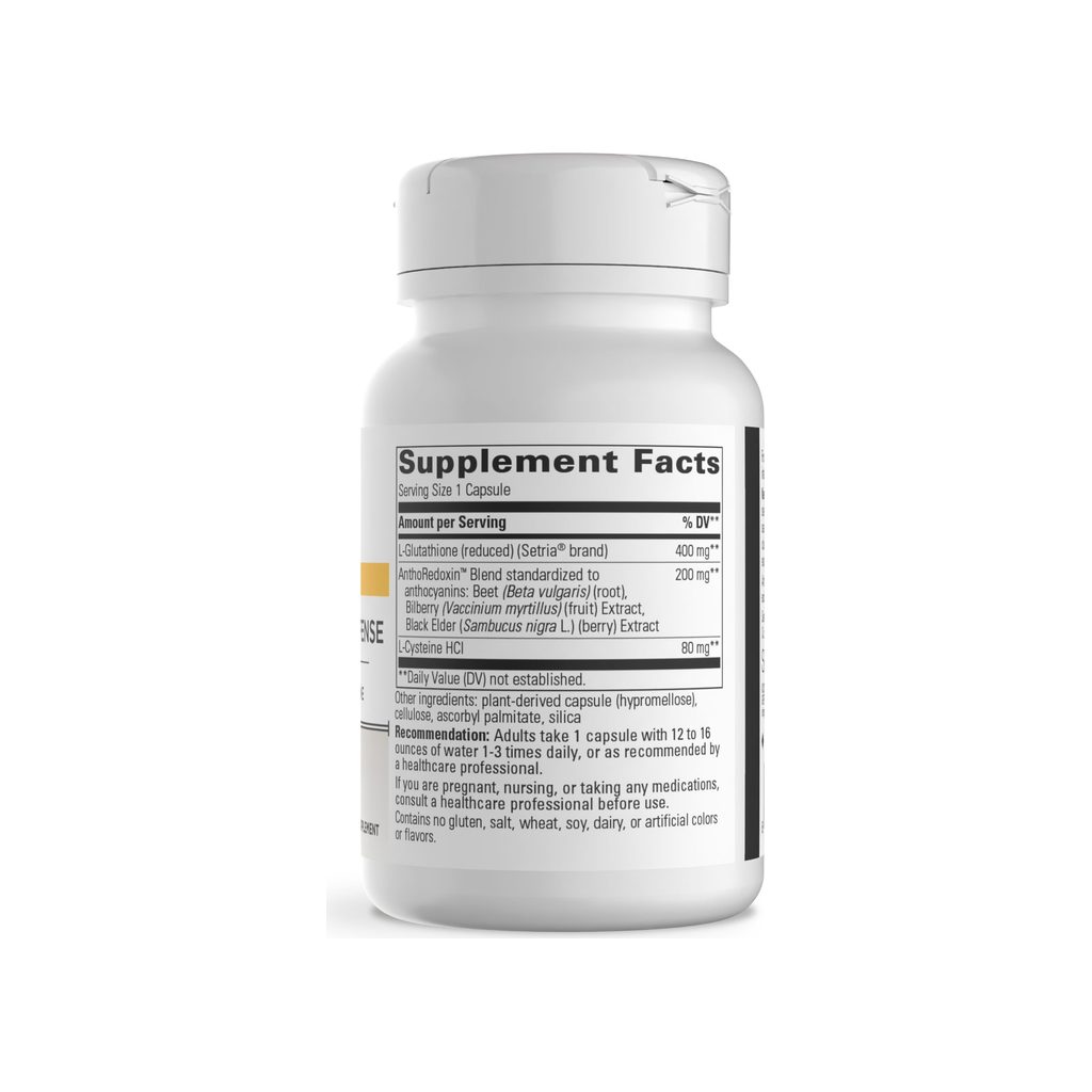 Integrative Therapeutics Glutathione Cell Defense supplement facts panel with ingredients and serving size