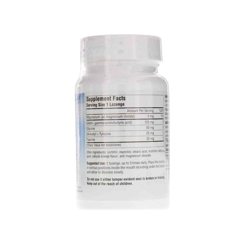 Source Naturals Serene Science GABA Calm Mind supplement facts panel listing ingredients and serving size